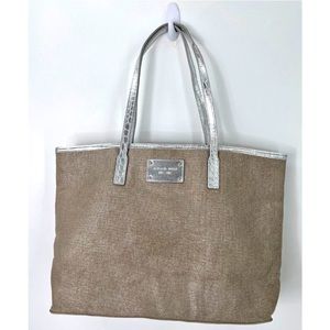 Michael Kors Beige Canvas Lightweight Tote Bag Silver Straps